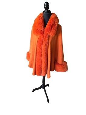 Orange Faux-Fur Trim Cape Coat